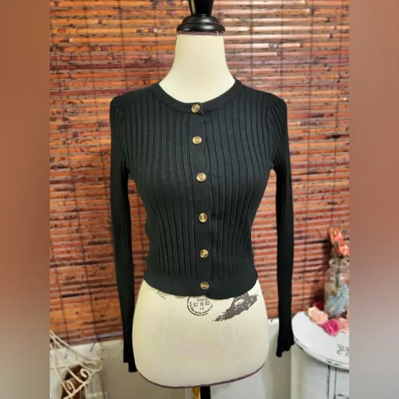 Papaya Black Cardigan with Gold Button - Picture 1 of 3